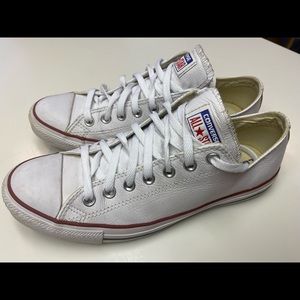 White Converse Leather All Star Chuck Taylor Low Top  Sz 9.5 Men’s/ 11.5 W